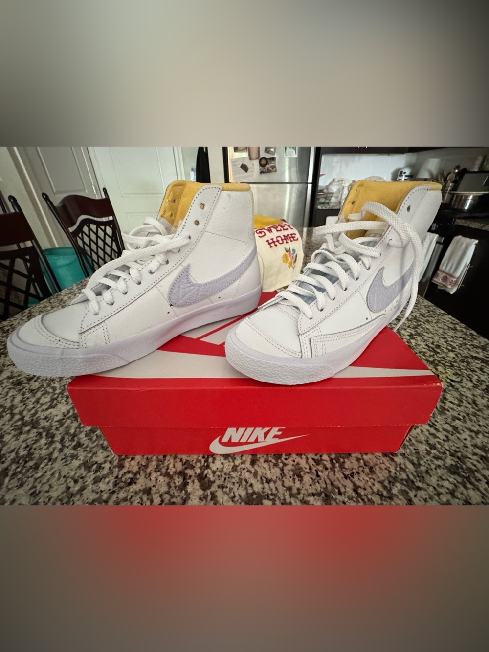 Nike Mid-Top Sneakers White with Light Gray Swoosh and Yellow Tongue
